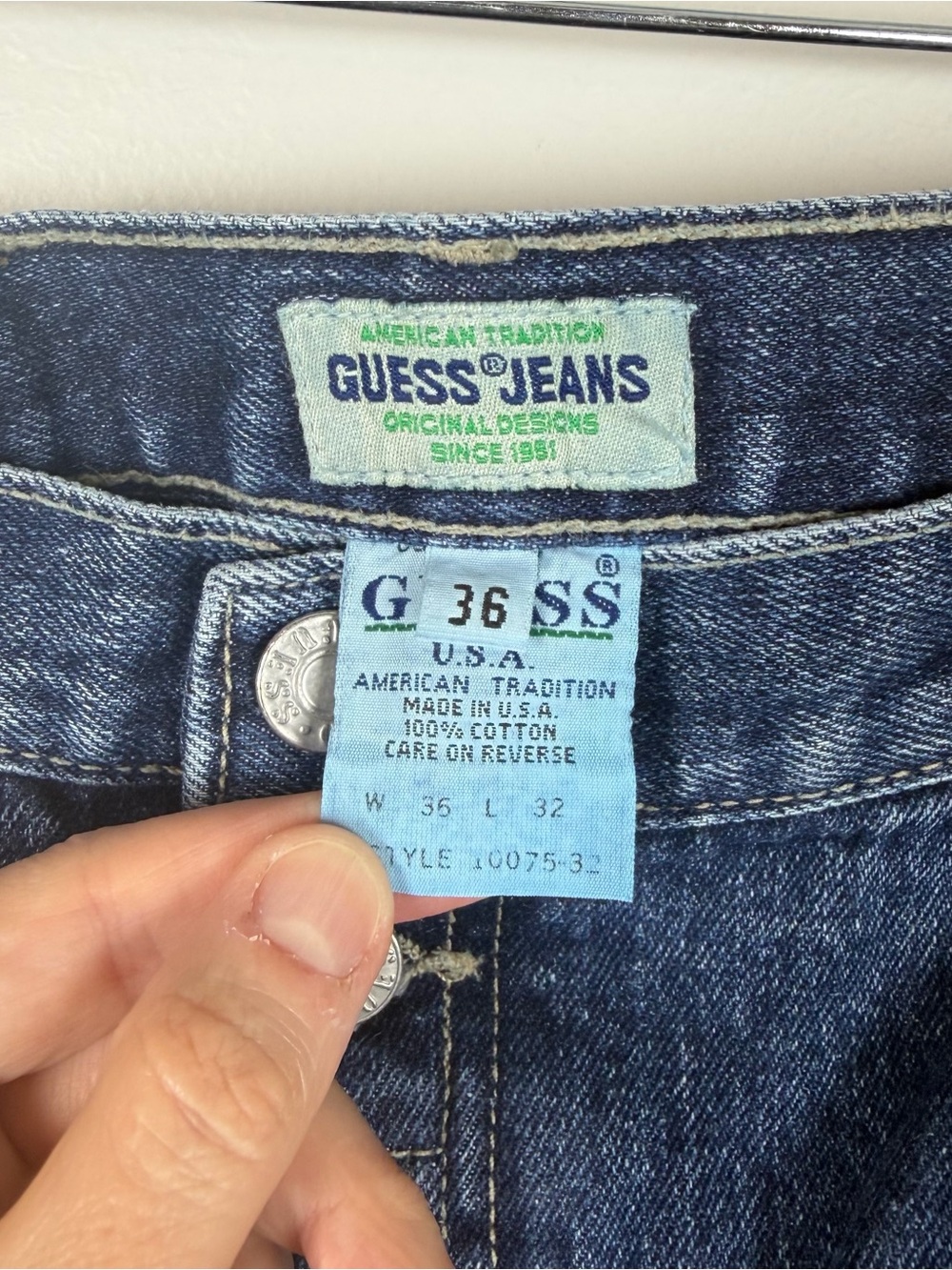 Guess Jeans Mens 36 Blue Denim Loose Fit Tapered Cotton Leg Vintage 90s - Picture 7 of 9